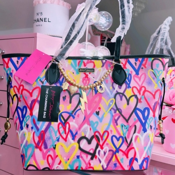 Betsey Johnson Handbags - Grafitti Sweetie Colorful Hearts Betsey Johnson Tote
